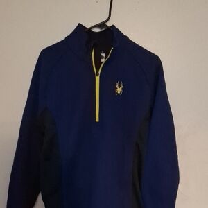 Spyder Men's Zip-Up Sweater in Blue with Yellow Details